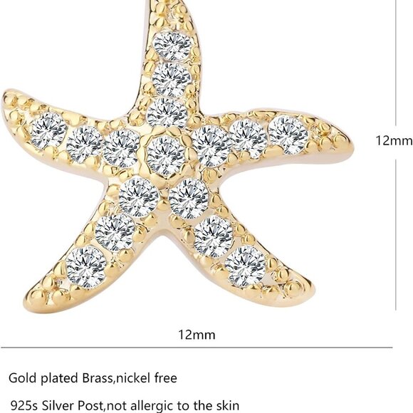 Starfish Stud Earrings for Women - CZ Paved Starfish Stud Earrings - Charm Starf - Picture 2 of 4